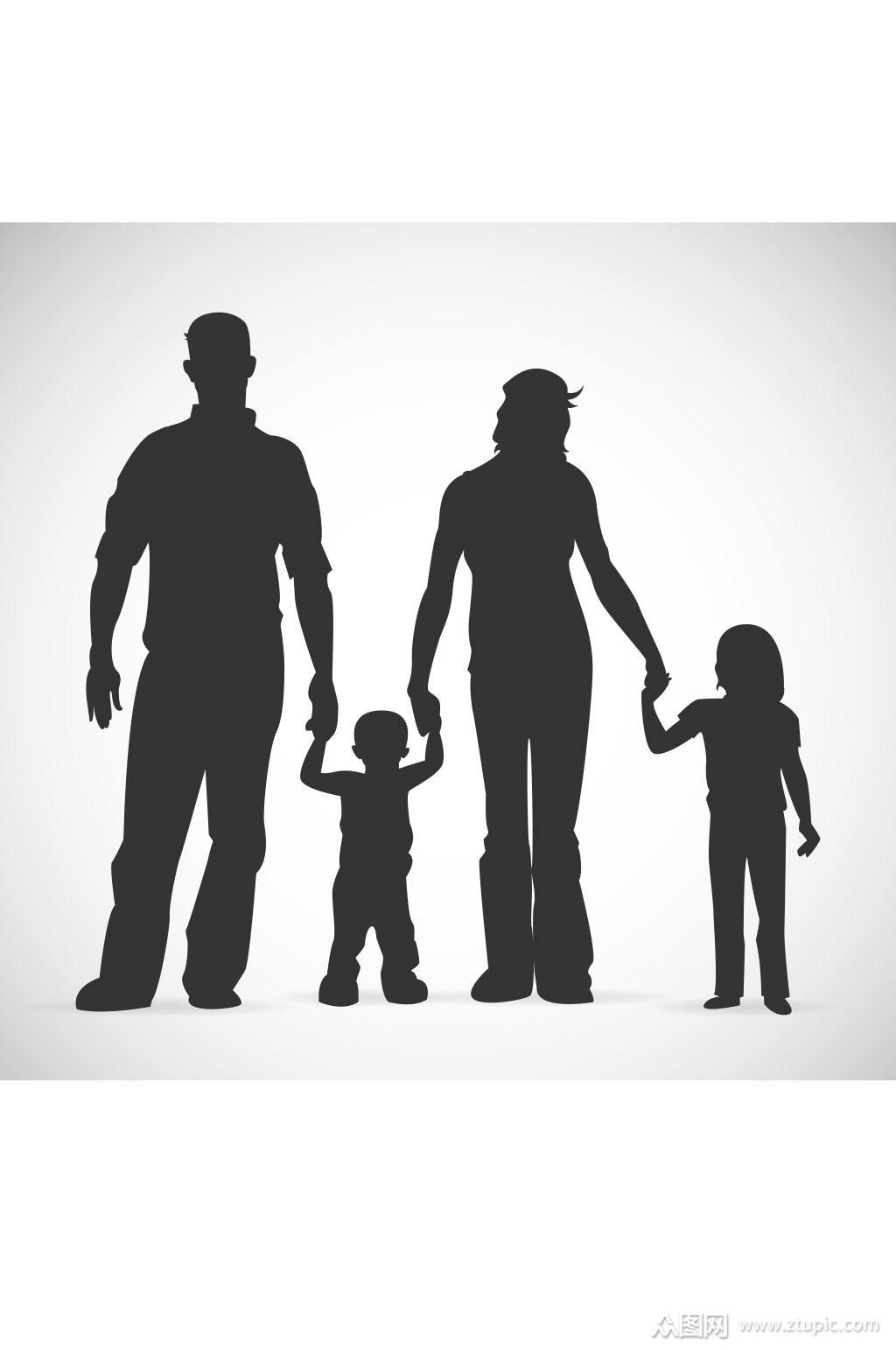 四口之家剪影矢量素材