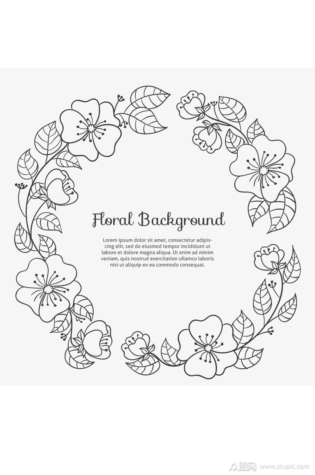 黑色手绘花环矢量素材