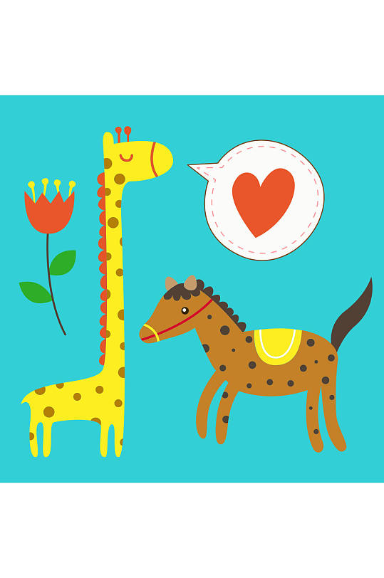 卡通长颈鹿和斑点马矢量素材