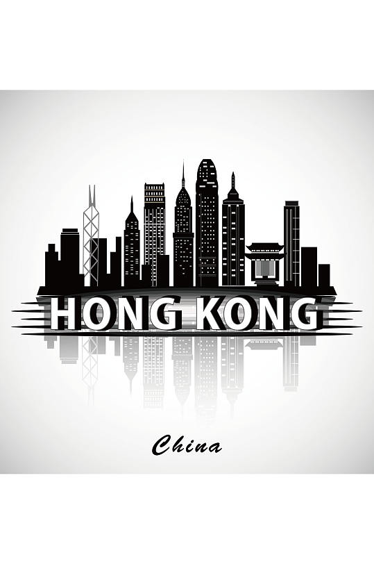 香港建筑群剪影矢量素材