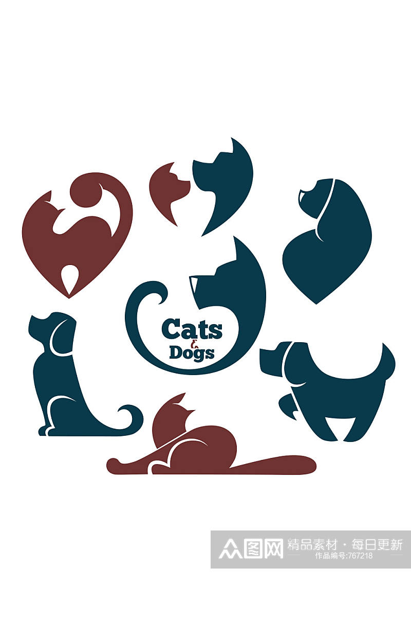 7款猫和狗标志设计矢量素材素材