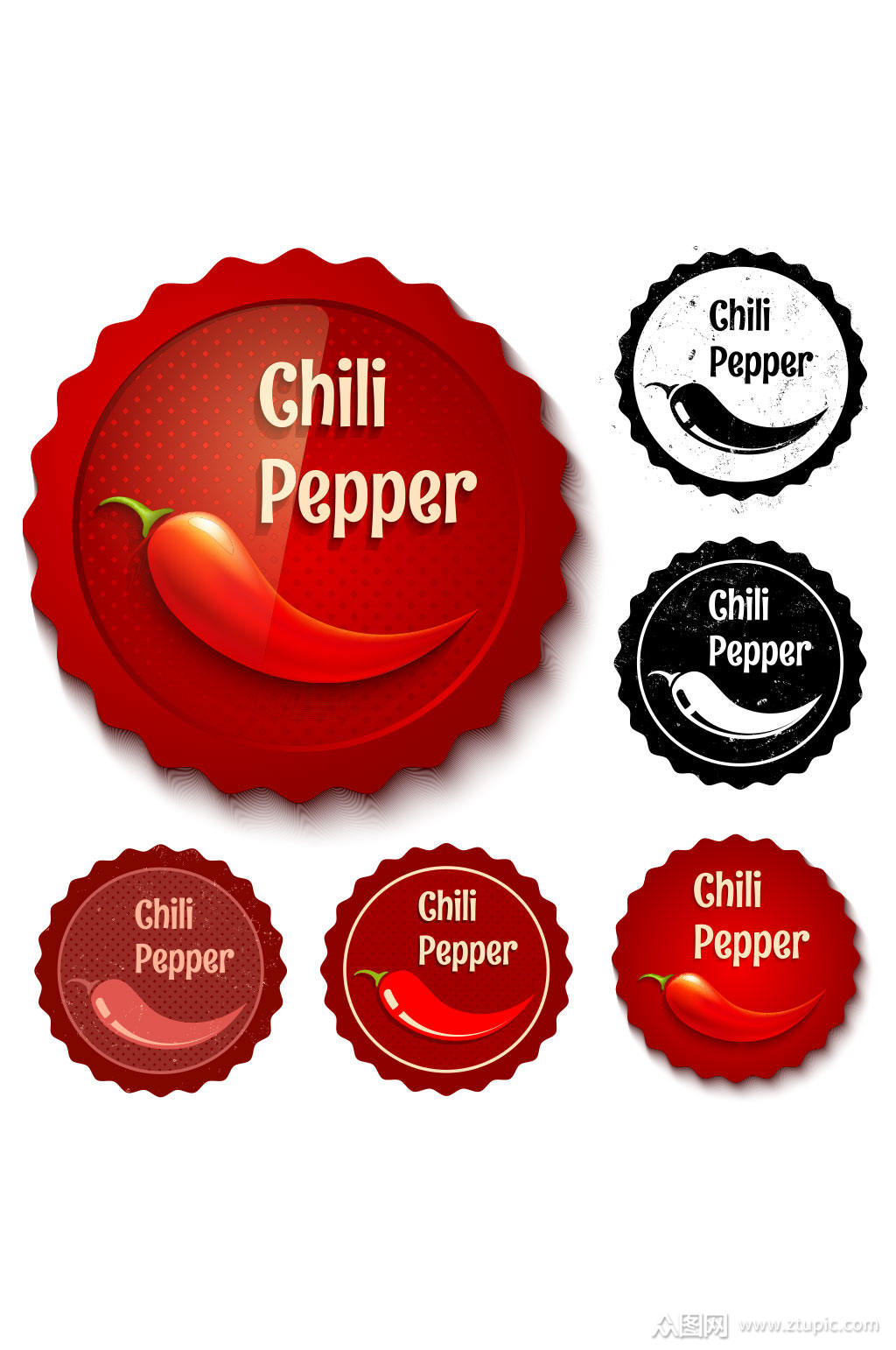 6款复古辣椒标签矢量素材
