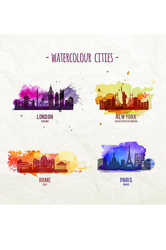4款水彩城市设计矢量图