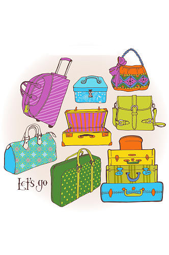 8款彩色行李包矢量素材