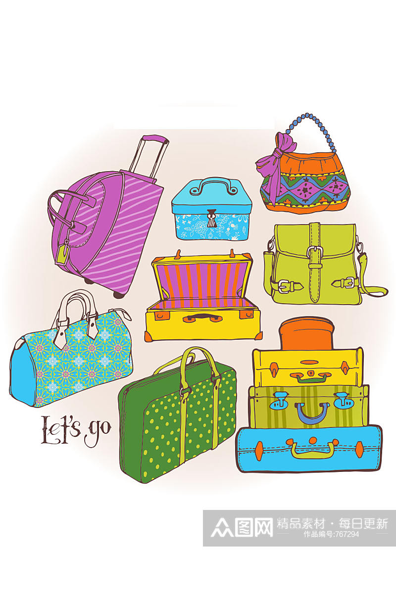 8款彩色行李包矢量素材素材
