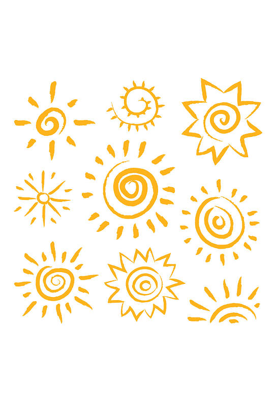 9款橙色手绘太阳矢量素材