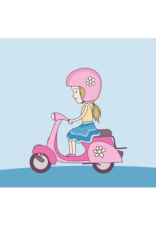骑粉色电动车的女子矢量素材