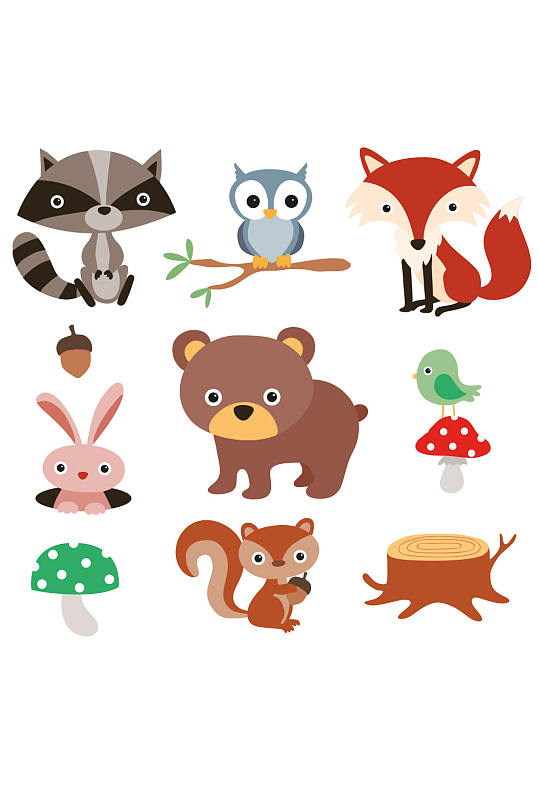 9款卡通森林动植物矢量素材