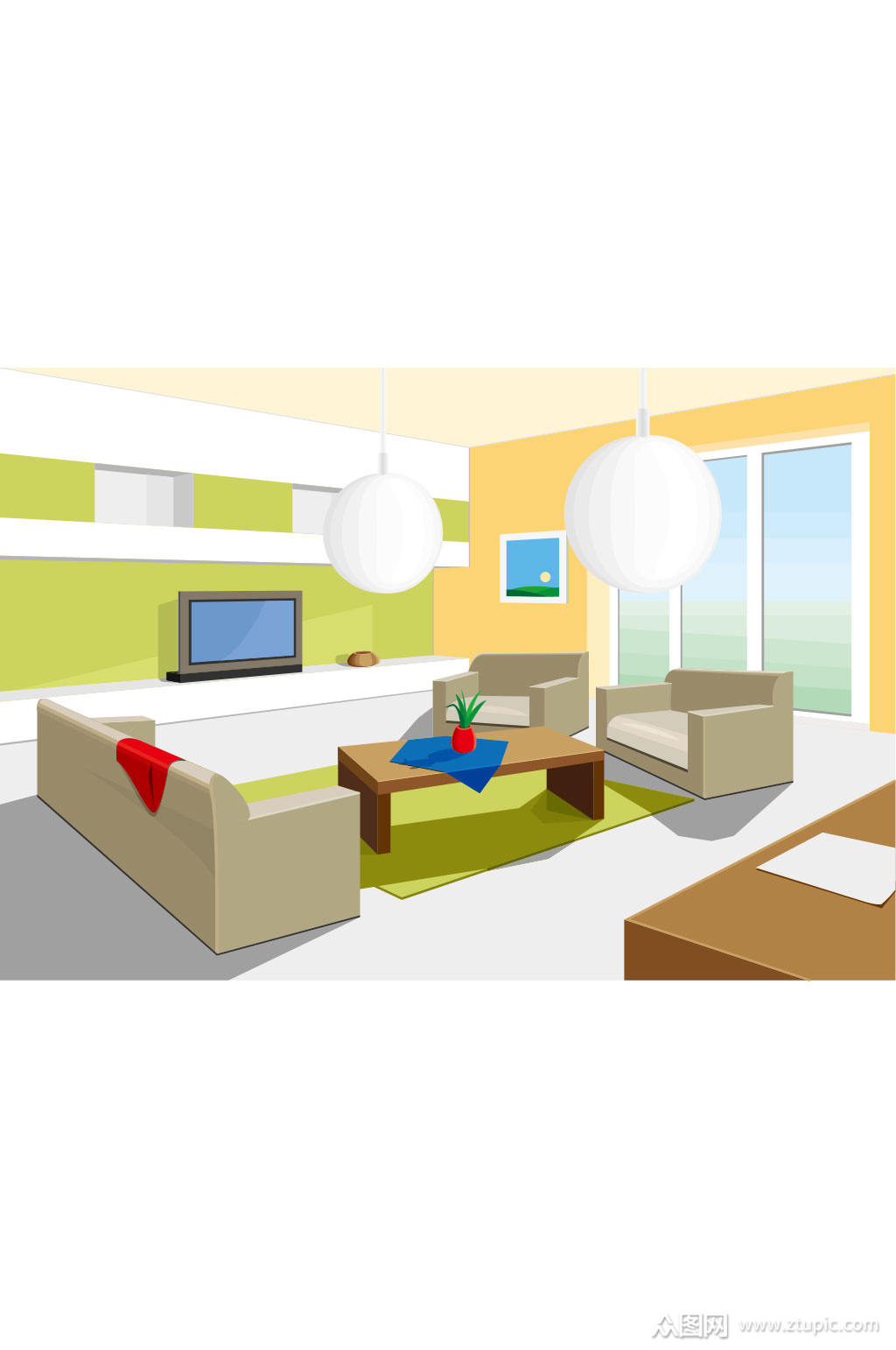 精美彩色时尚客厅设计元素素材矢量