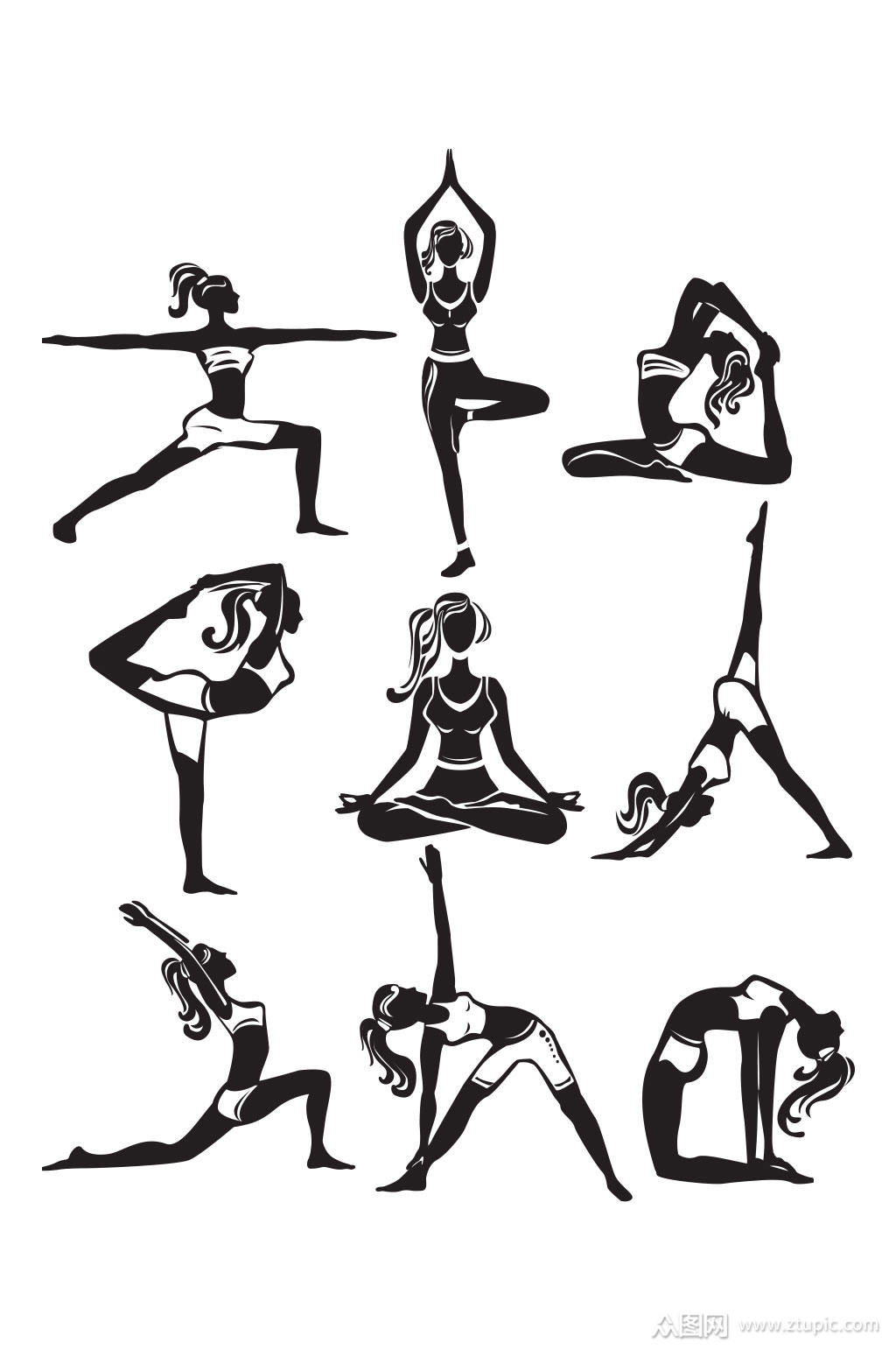 9款瑜伽女孩剪影矢量素材模板下载-编号774466-众图网