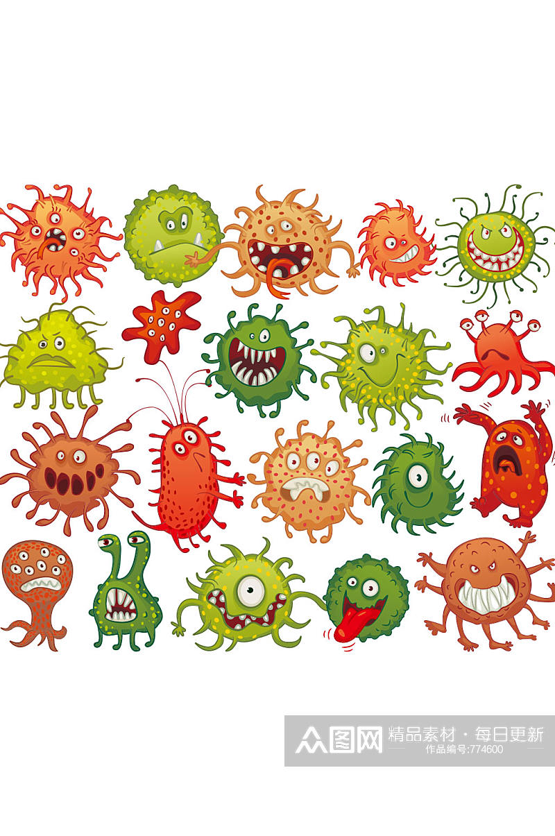 20款卡通细菌设计矢量图素材
