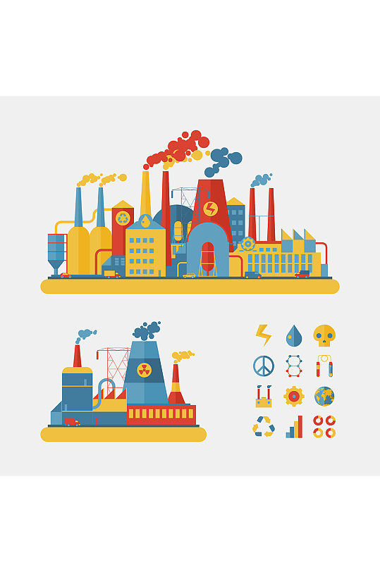 卡通矢量印刷工厂背景元素设计