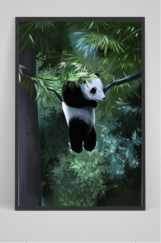 手绘熊猫发财海报图片