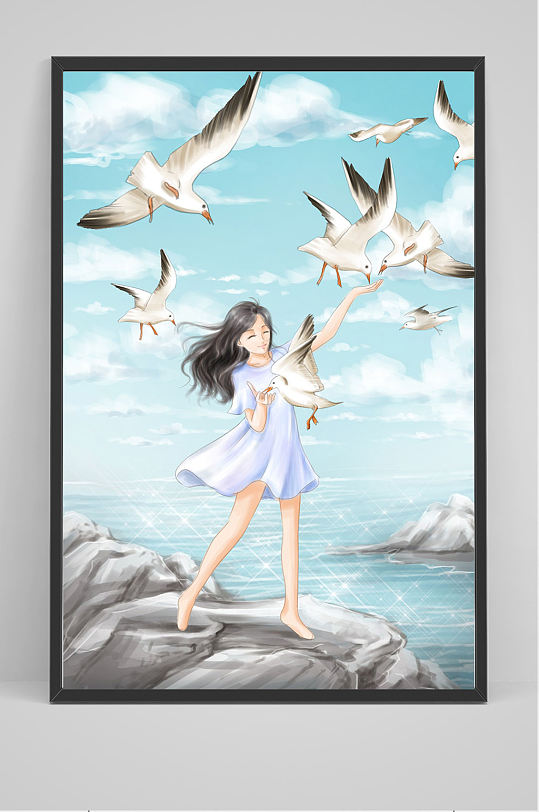 蓝色海边游玩海报设计