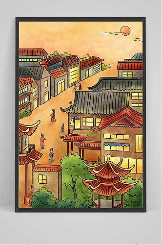 中国风古典建筑手绘设计