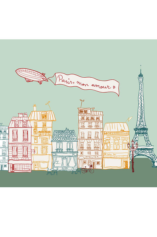 精美彩色手绘建筑设计元素素材矢量-众图网