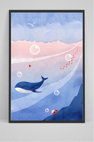 精品简洁海底鲸鱼手绘插画设计