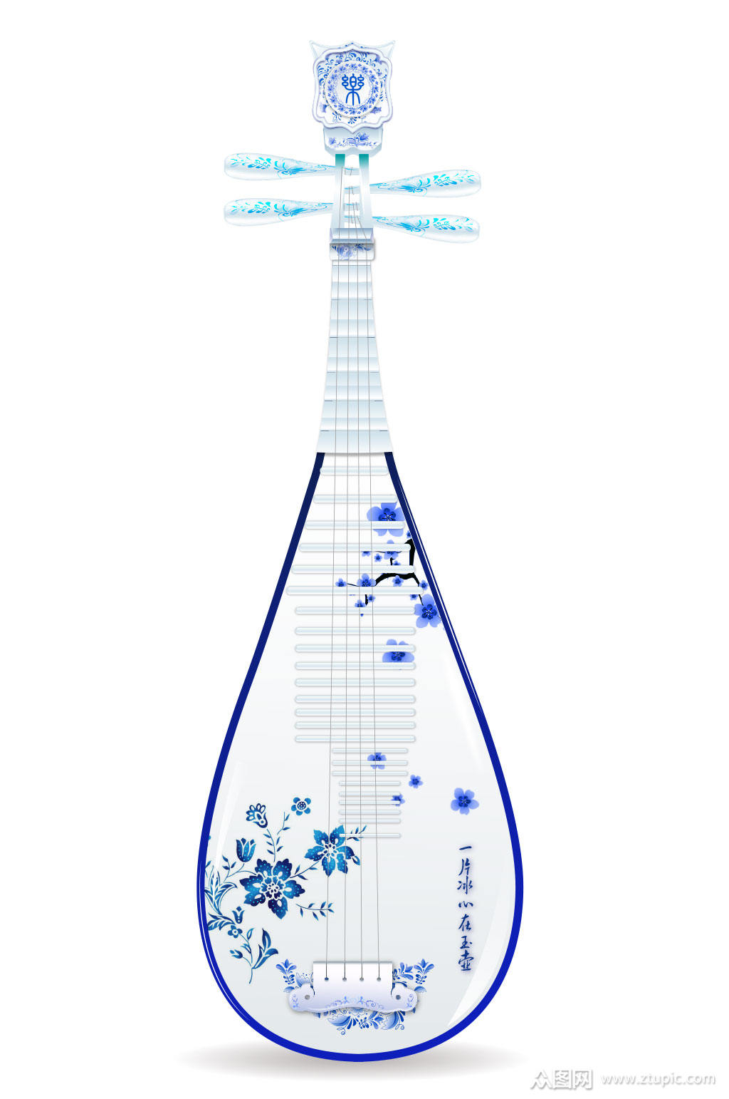 精美时尚青花瓷琵琶设计元素素材矢量素材