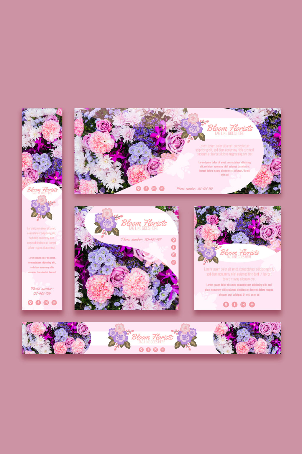 5款创意花店卡片矢量素材模板下载-编号813655-众图网