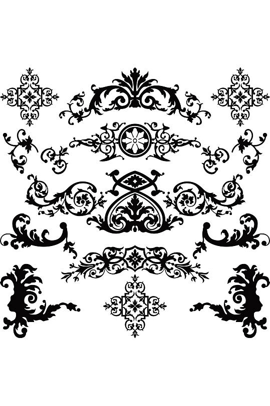 黑白精美花纹设计矢量元素素材