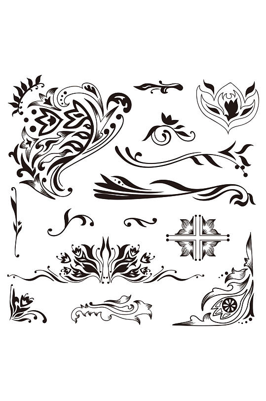 黑白精美花纹设计矢量元素素材