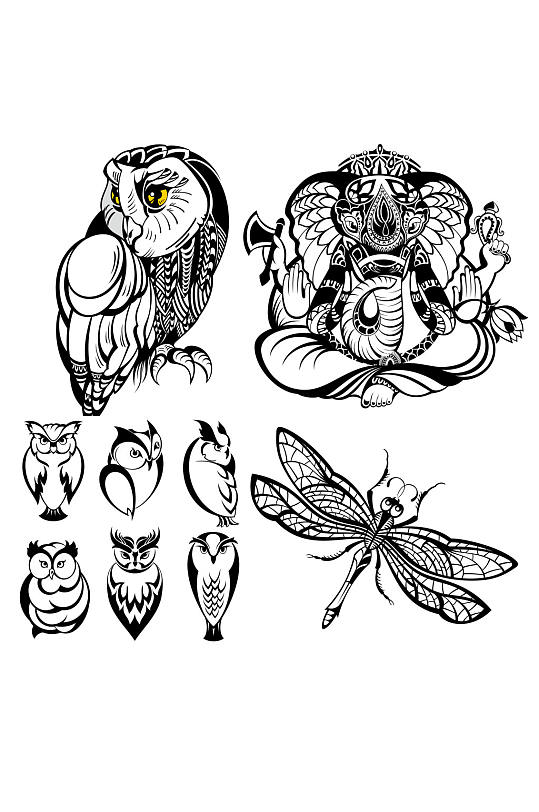 黑白时尚精美动物设计矢量元素素材