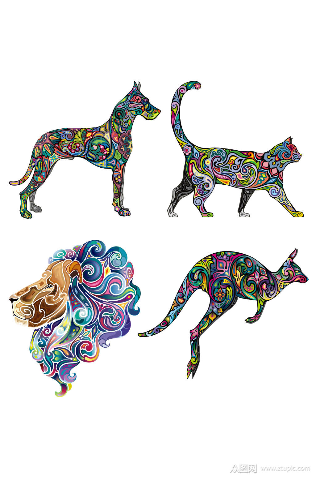 彩色时尚精美动物设计矢量元素素材