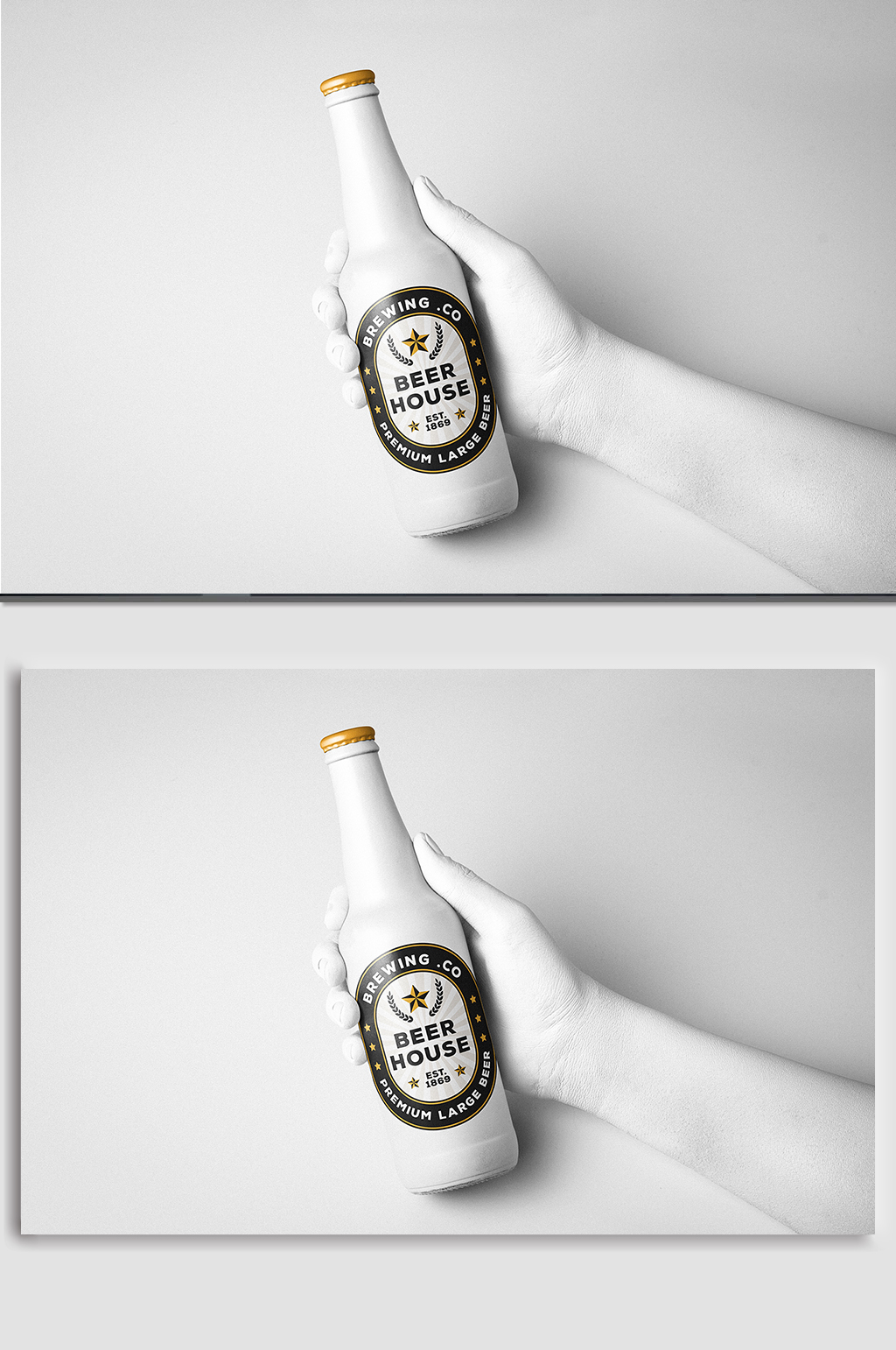 简洁白色啤酒瓶样机 啤酒瓶贴样机素材