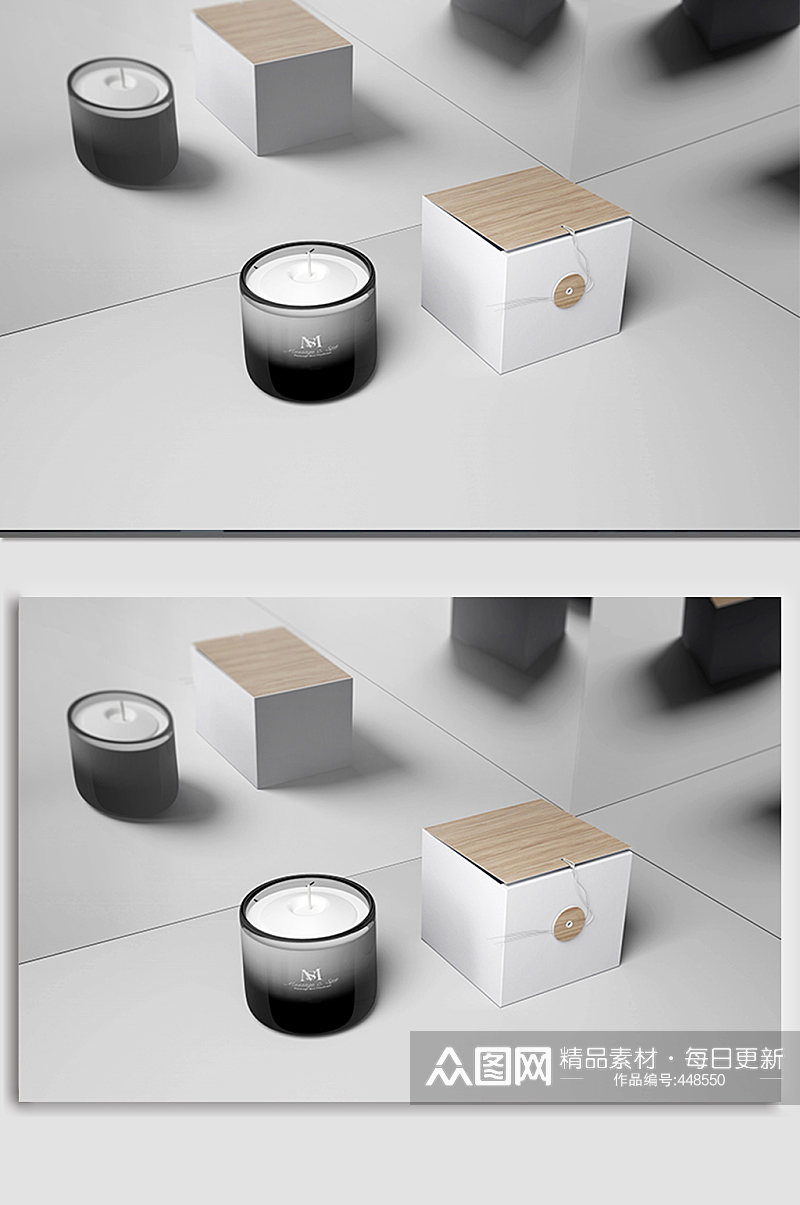 四方蜡烛烛台包装盒样机贴图素材