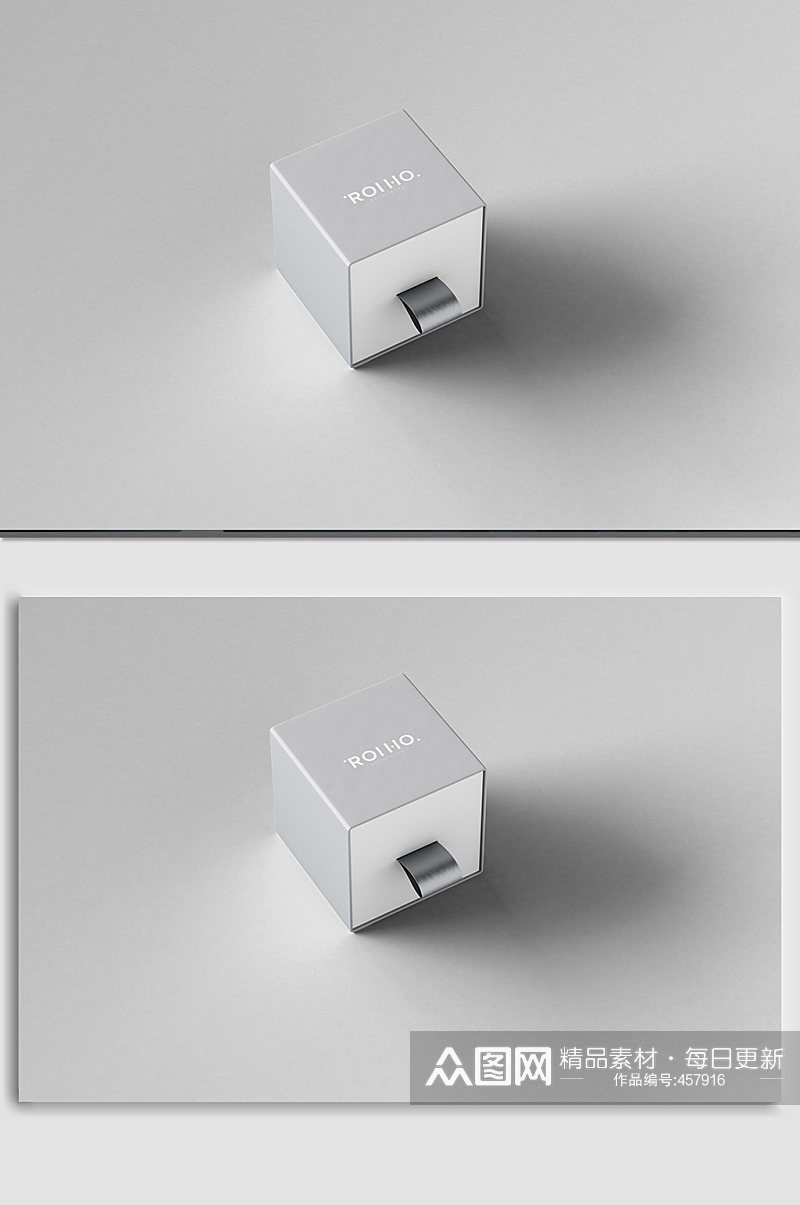 灰色系抽拉式盒子样机展示效果素材