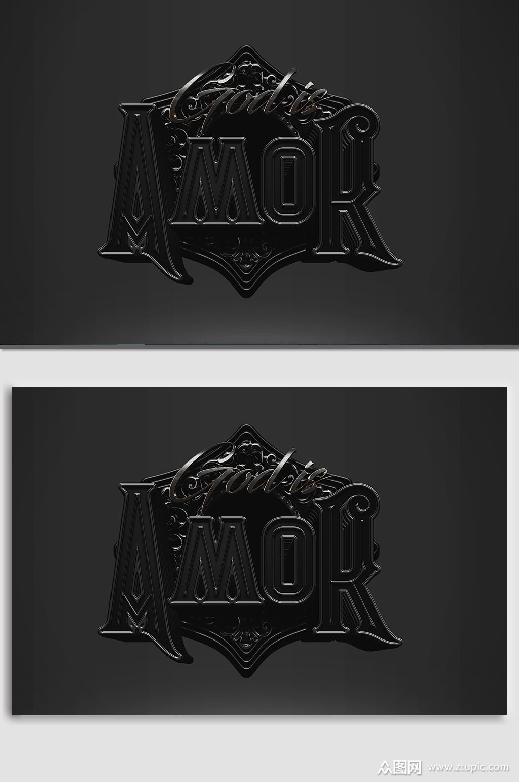 黑色立体字样机展示