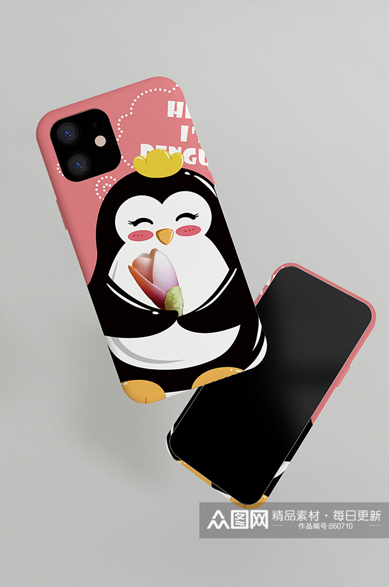 可爱企鹅手机壳展示样机效果素材