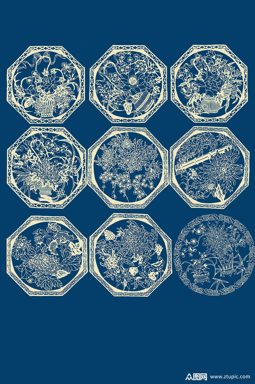 古典花瓶菊花造型元素