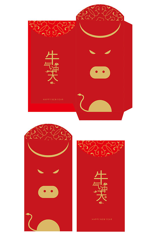 牛气冲天牛年红包设计-众图网