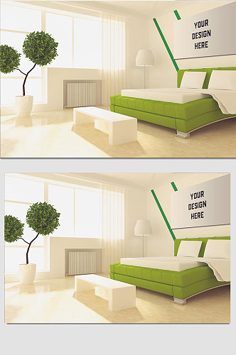 绿色床画框挂画样机