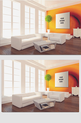 橙色客厅画框挂画装饰画样机