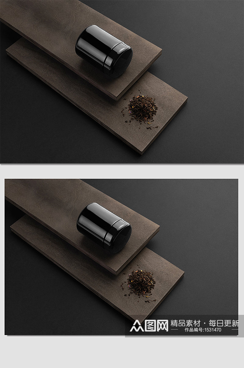 黑色大气茶叶品牌包装样机展示素材