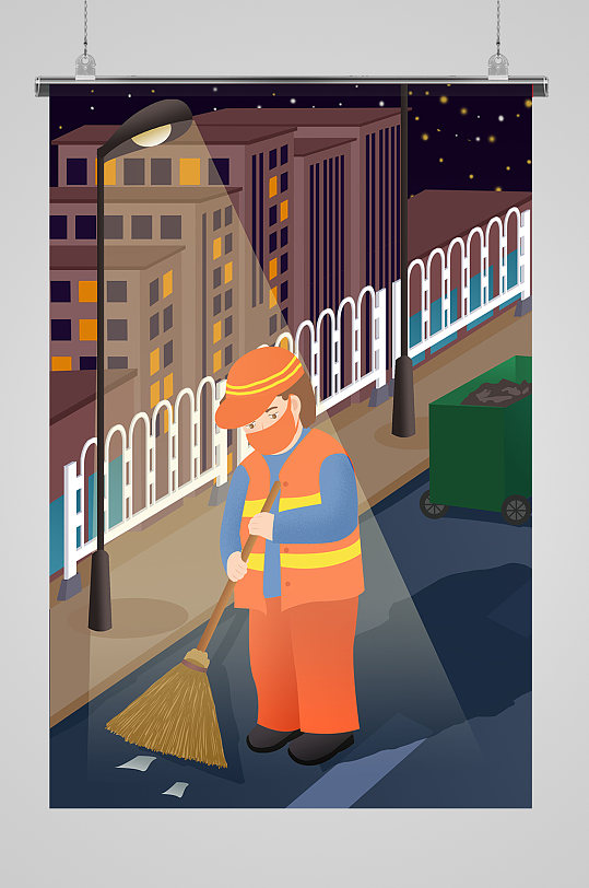 路灯下的环卫工人插画立即下载好看的创意卡通手绘酷女孩头像海报立即