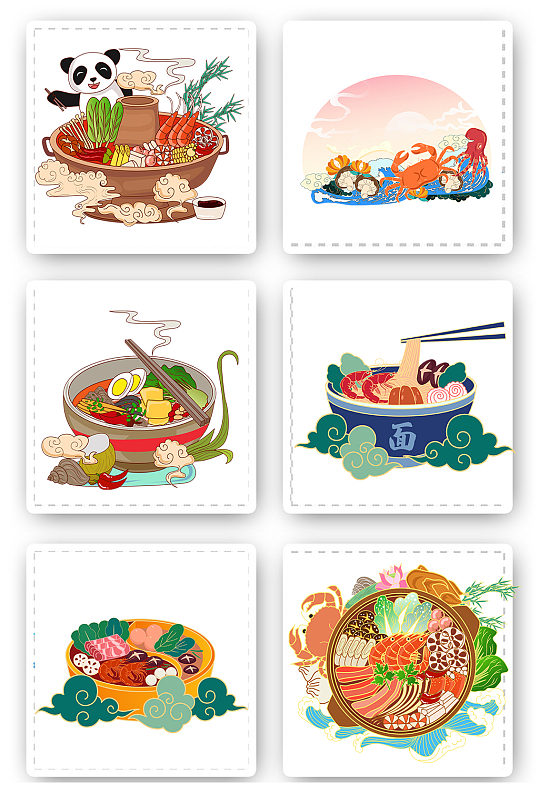 中华美食面食海鲜插画