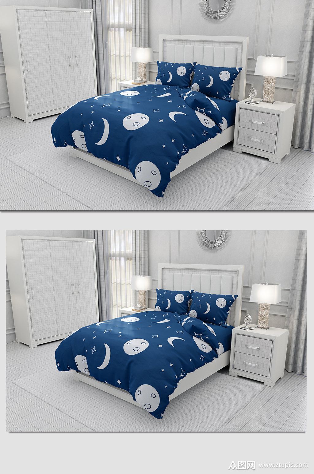 月亮床单床上用品贴图样机