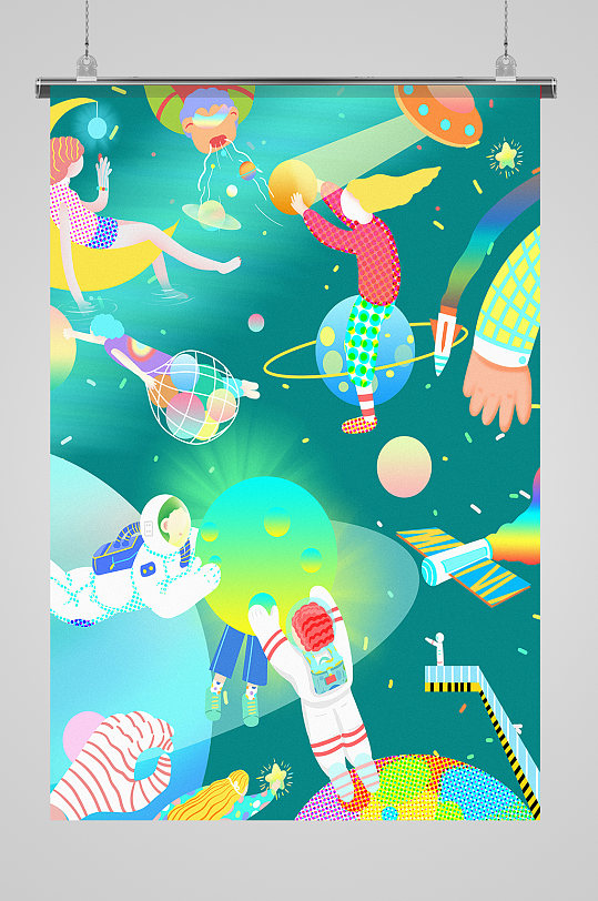 太空人場景卡通插畫