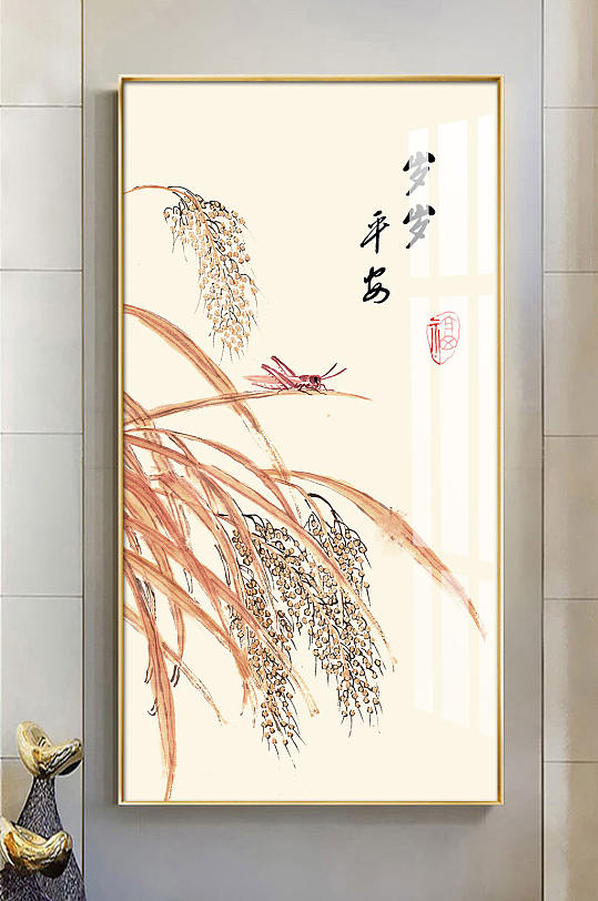 手绘麦穗花鸟装饰画