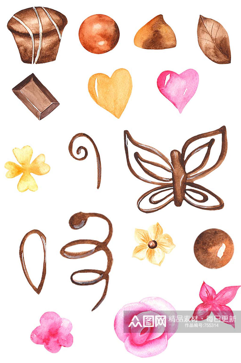 手绘水彩甜点巧克力PNG免抠素材素材
