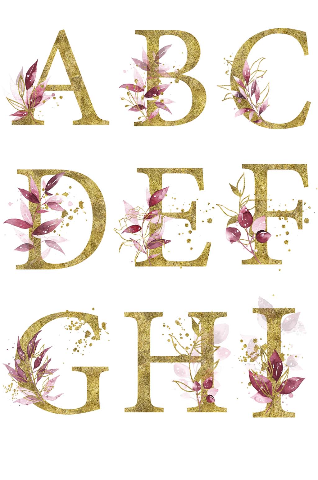 紫红金属高端花卉装饰26英文字母创意免抠
