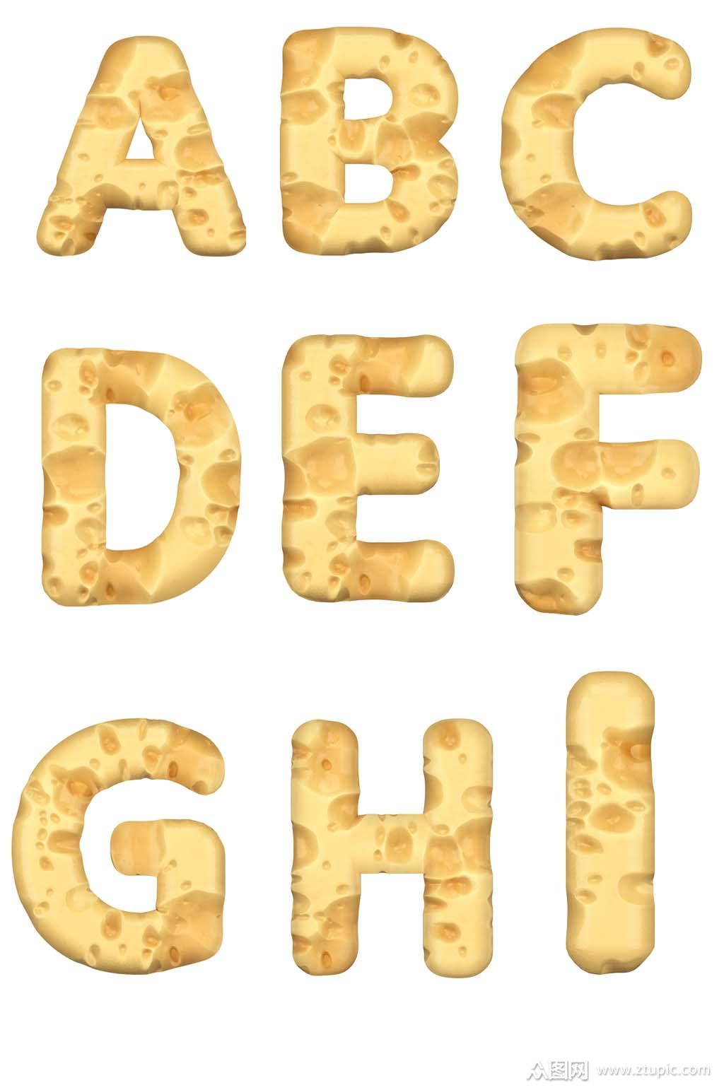 创意芝士乳酪设计英文字母免抠素材素材