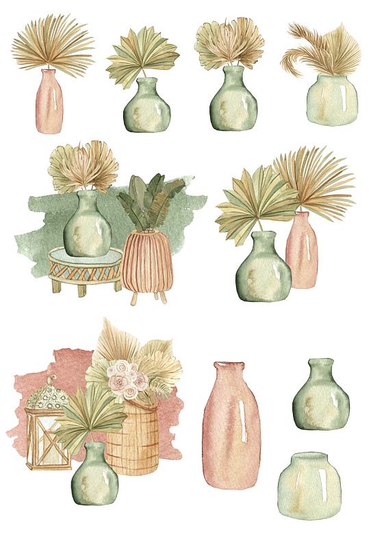 水彩手绘花卉花瓶装饰免抠图片素材