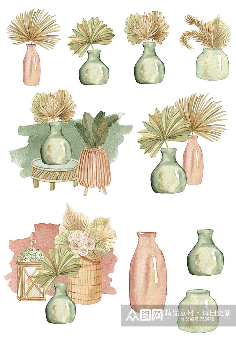 水彩手绘花卉花瓶装饰免抠图片素材素材