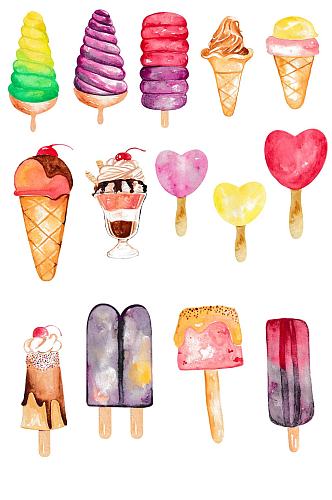 水彩冰淇淋芭菲雪糕冰棍装饰图案免抠素材