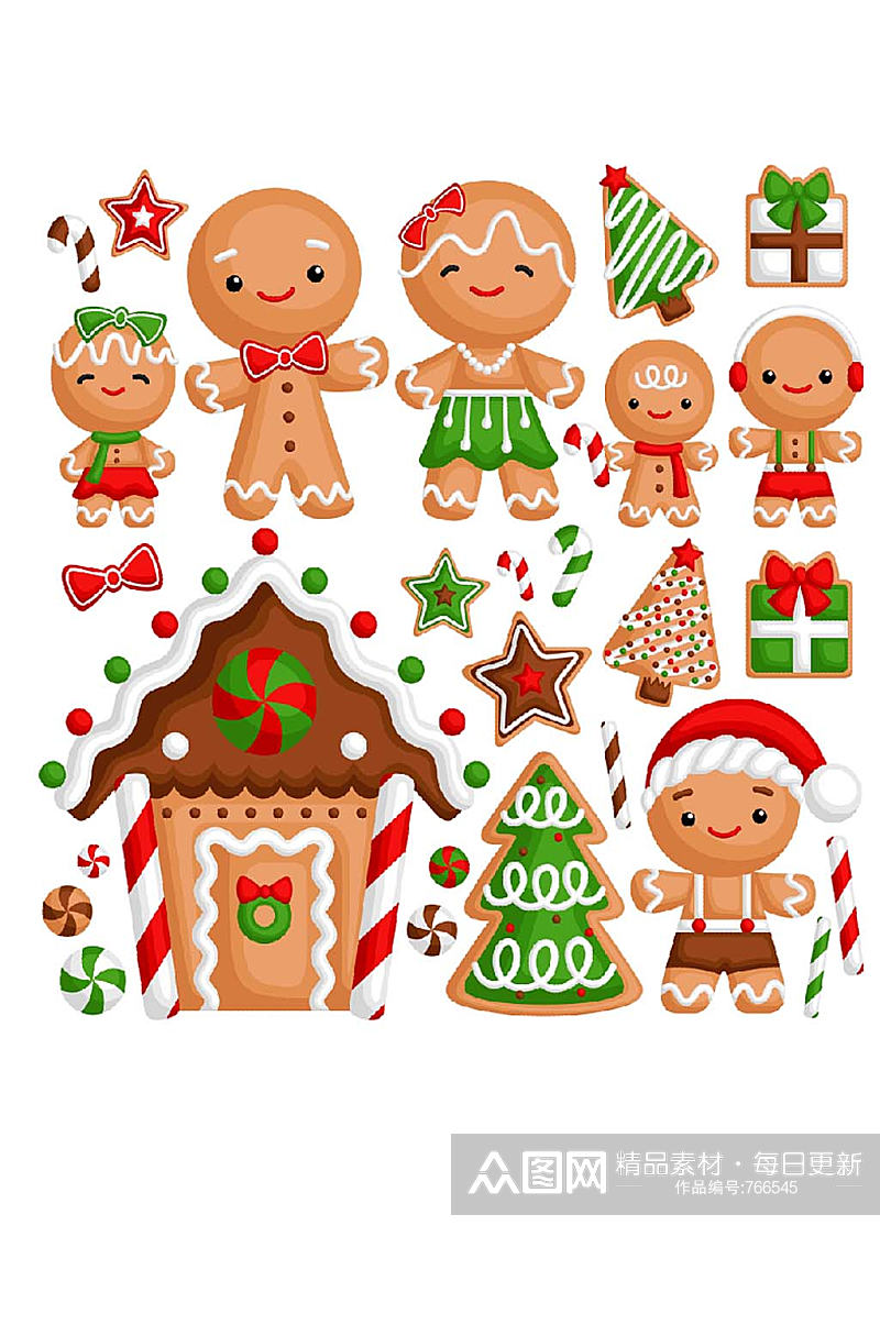 圣诞节姜饼糖人造型EPS矢量装饰海报素材素材