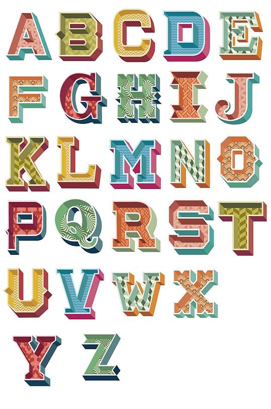 创意几何复古3d立体免抠英文字母设计素材